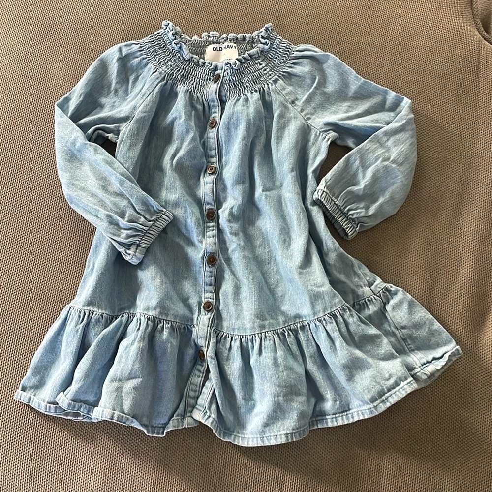 Denim long sleeve ruffle dress
